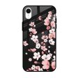 Black Cherry Blossom Glass Case for Apple iPhone XR Online now