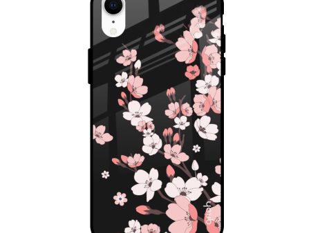 Black Cherry Blossom Glass Case for Apple iPhone XR Online now