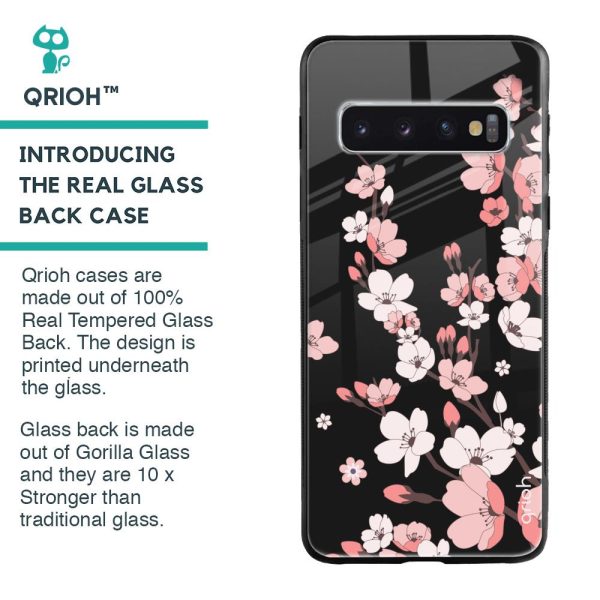 Black Cherry Blossom Glass Case for Samsung Galaxy S10 Plus Online now