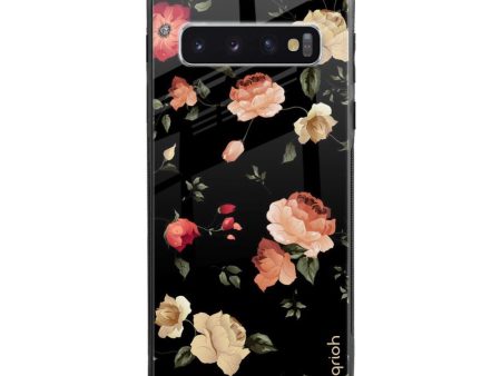 Black Spring Floral Glass Case for Samsung Galaxy S10 Plus on Sale