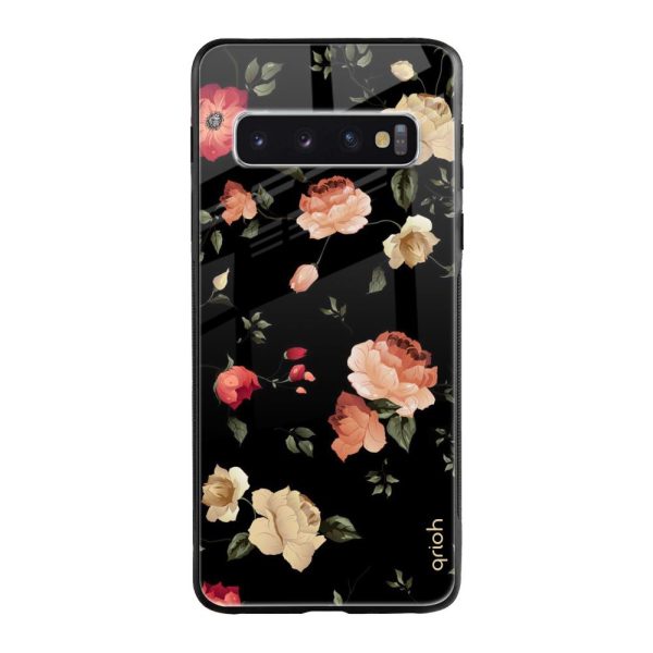 Black Spring Floral Glass Case for Samsung Galaxy S10 Plus on Sale