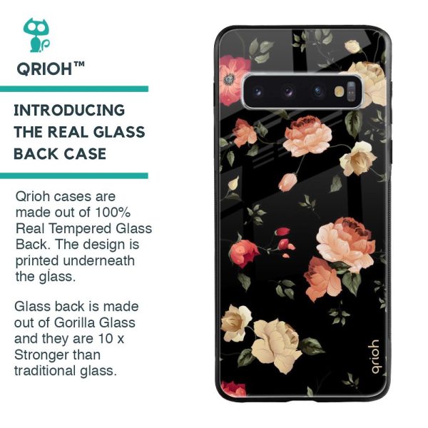 Black Spring Floral Glass Case for Samsung Galaxy S10 Plus on Sale