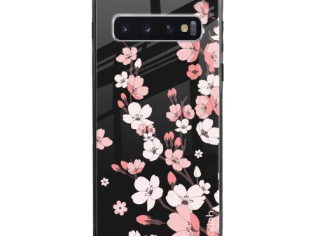 Black Cherry Blossom Glass Case for Samsung Galaxy S10 Plus Online now