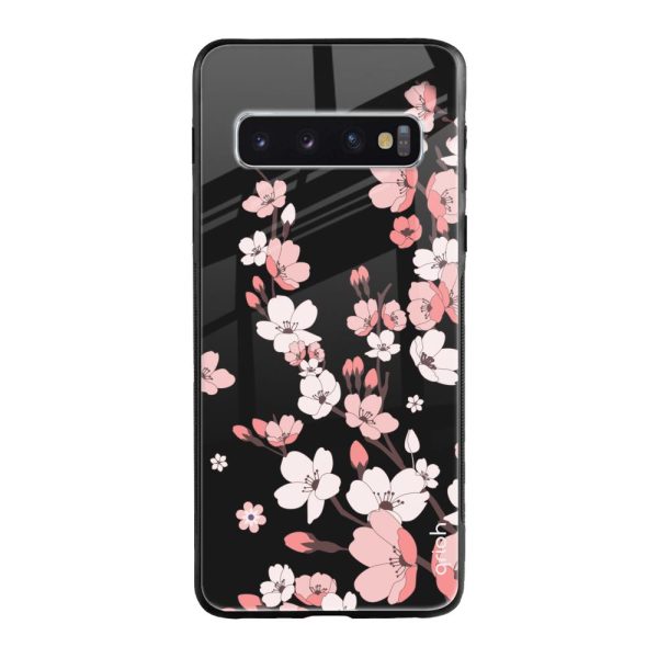 Black Cherry Blossom Glass Case for Samsung Galaxy S10 Plus Online now