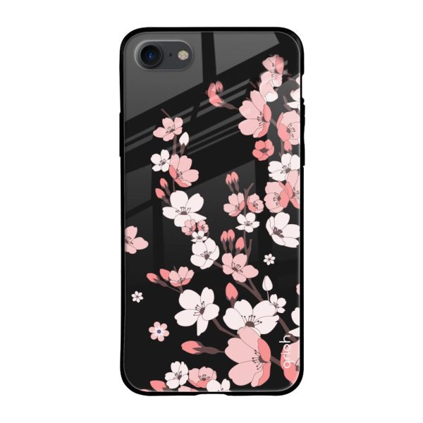 Black Cherry Blossom Glass Case for Apple iPhone 8 For Sale