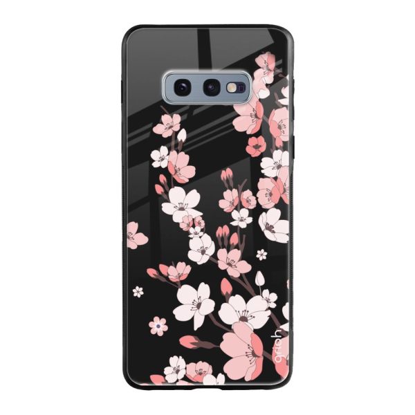 Black Cherry Blossom Glass Case for Samsung Galaxy S10E Online Sale