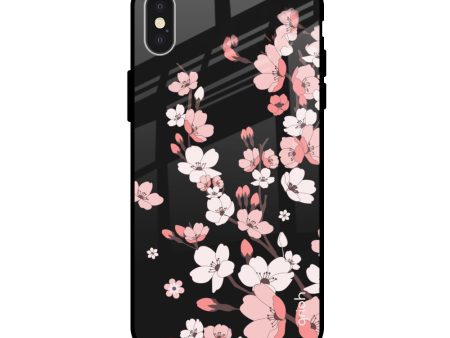 Black Cherry Blossom Glass Case for Apple iPhone XS Max Online now