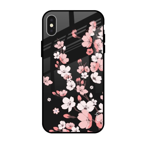 Black Cherry Blossom Glass Case for Apple iPhone XS Max Online now