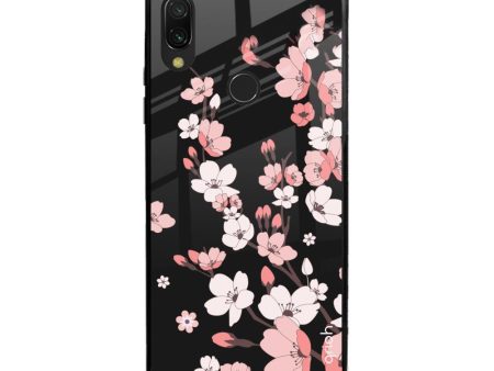 Black Cherry Blossom Glass Case for Mi Redmi Note 7 Hot on Sale