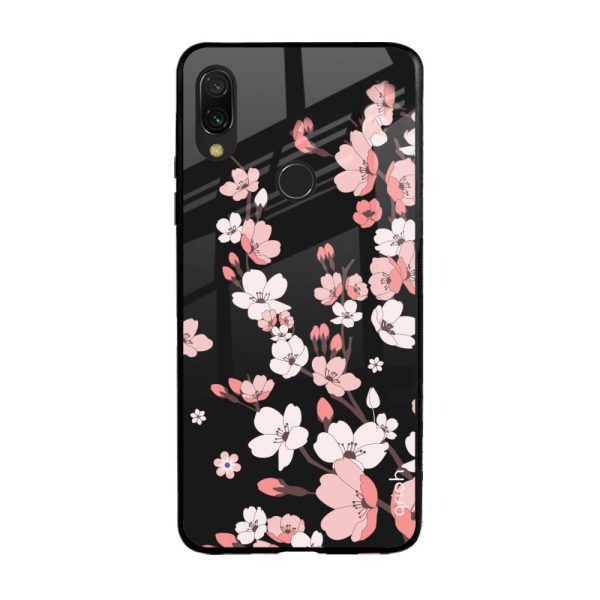 Black Cherry Blossom Glass Case for Mi Redmi Note 7 Hot on Sale