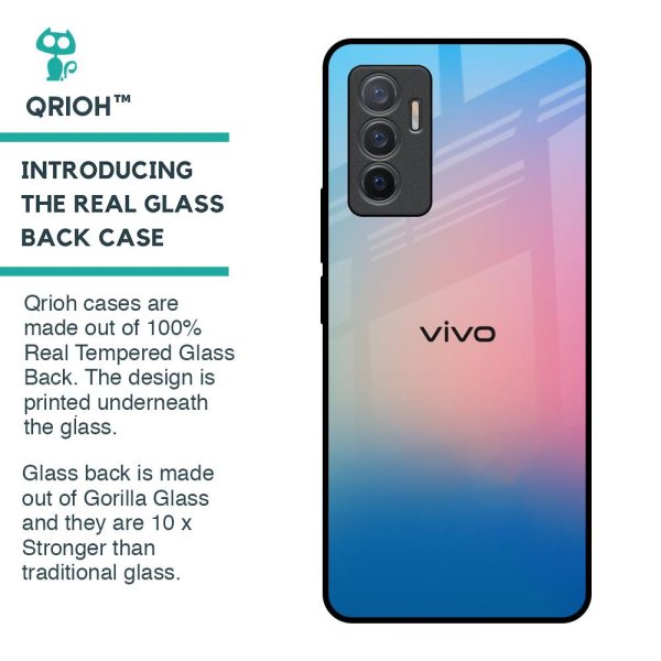 Blue & Pink Ombre Glass case for Vivo V23e 5G Fashion