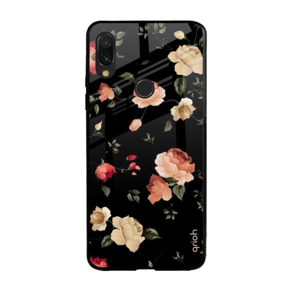 Black Spring Floral Glass Case for Mi Redmi Note 7 For Cheap